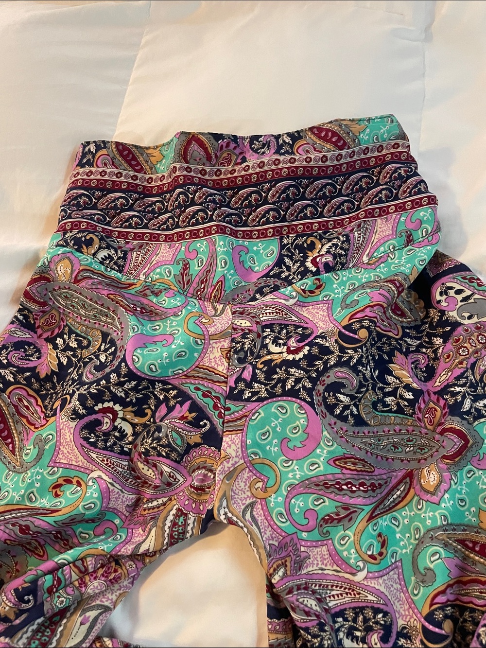 Paisley Print Silk trousers in Teal, Purple & Pink - Picture 2 of 7